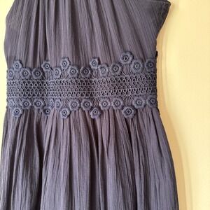 Eliza J Midi Dress Womens Size 4 Navy Blue Tiered Ruffle Floral Embroidered Boho